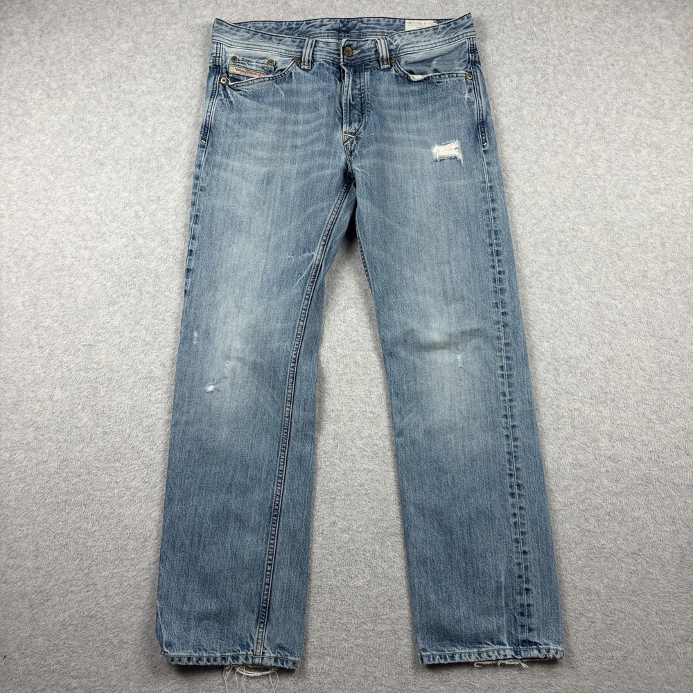 Diesel Viker Jeans Mens 32x30 Blue Straight Leg Fade Distressed Grunge Low Rise